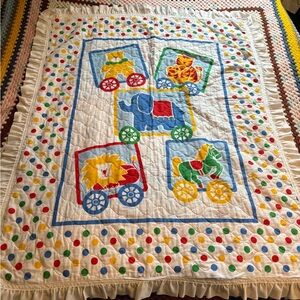 Vintage Colorful Animal Train Kids Blanket